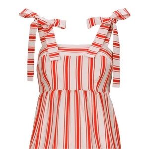CAbi Orange-Red and Cream Striped Top